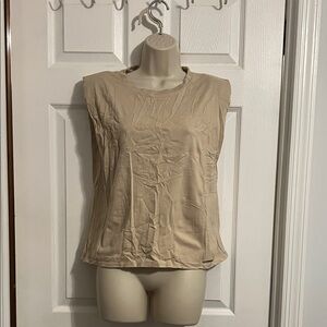 Tee tahari Women's Tan shoulder padded muscle Sleeveless Top size s